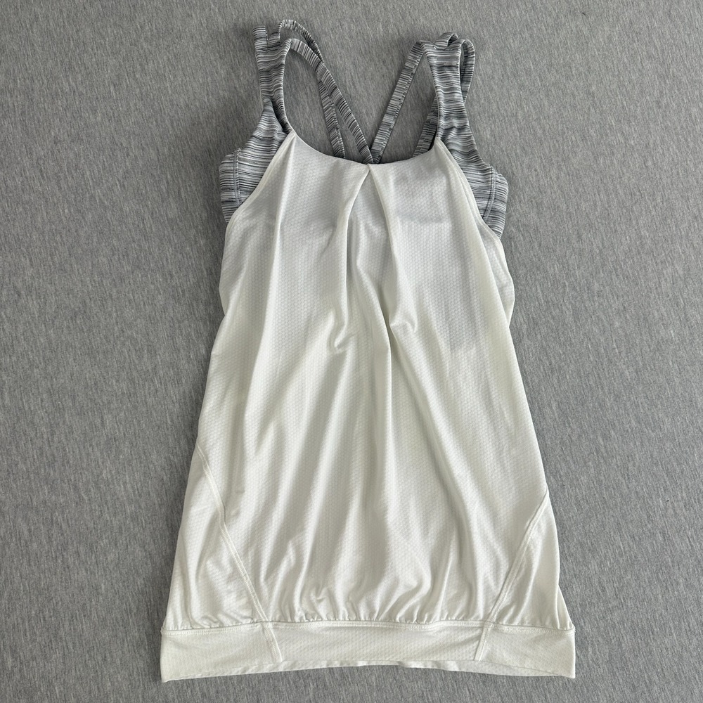 Lululemon Womens Nouveau Limits Tank Top Built-In Bra Sz 4 White Gray Space Dye